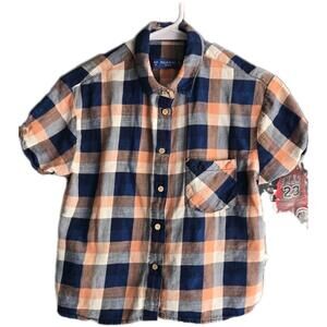 PULL & BEAR CAMEL ACTIVE SHORT-SLEEVE SHIRT BLUE ORANGE CHECKED  SZ SMALL 🔥